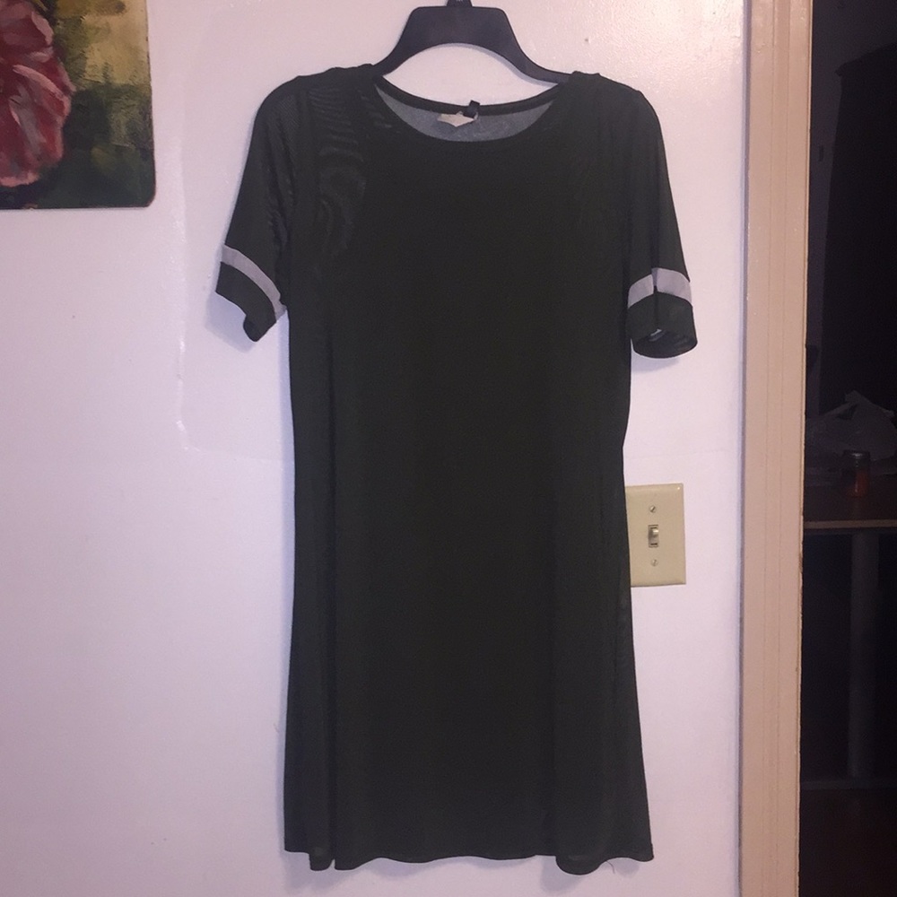 Olive green sheer bodycon/t-shirt dress.